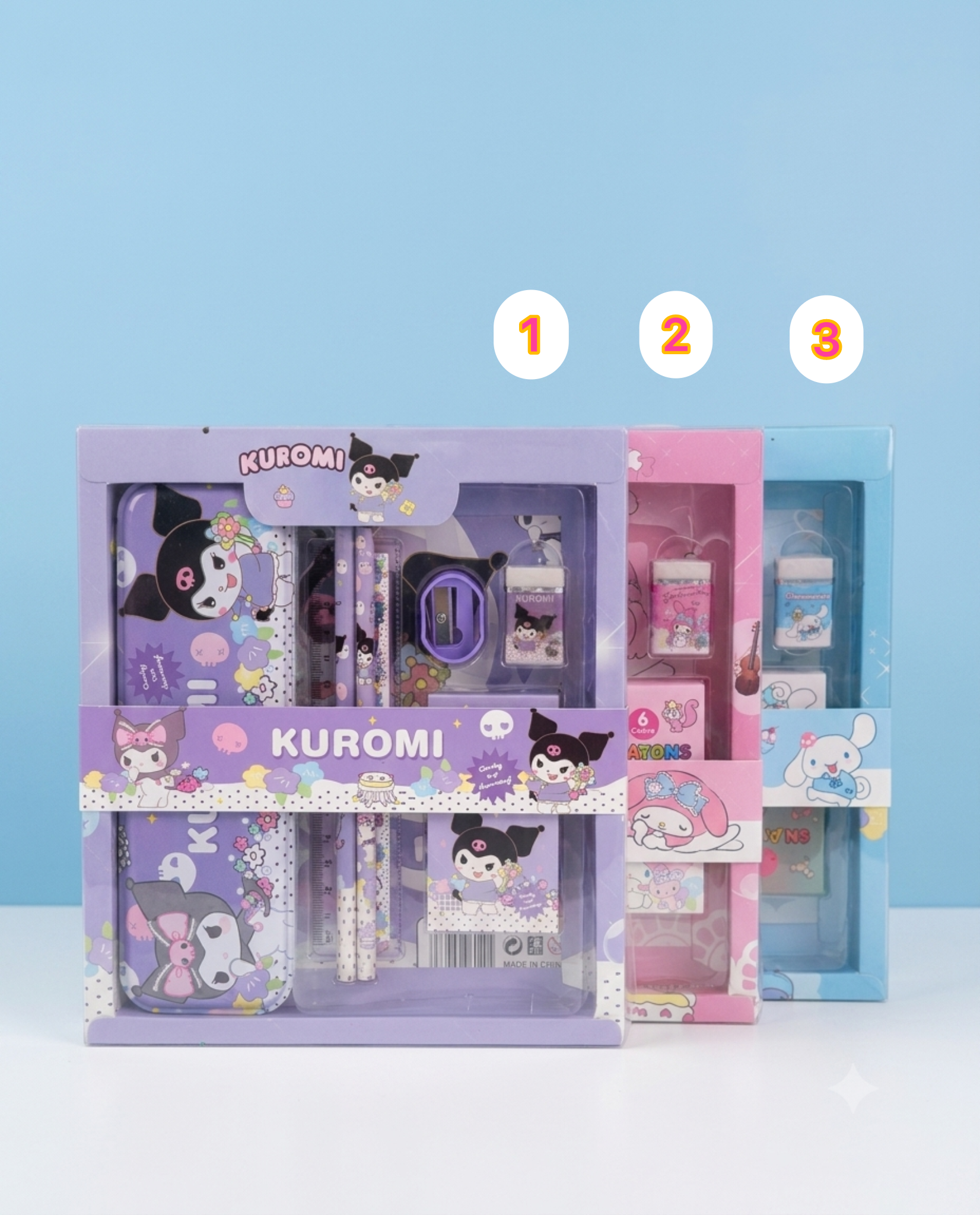 ست لوازم تحریر فانتزی طرح Kuromi، My Melody و Cinnamoroll مدل Gift Box