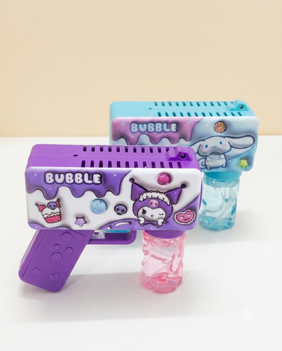 تفنگ حباب‌ساز فانتزی طرح Kuromi و Cinnamoroll به همراه محلول حباب